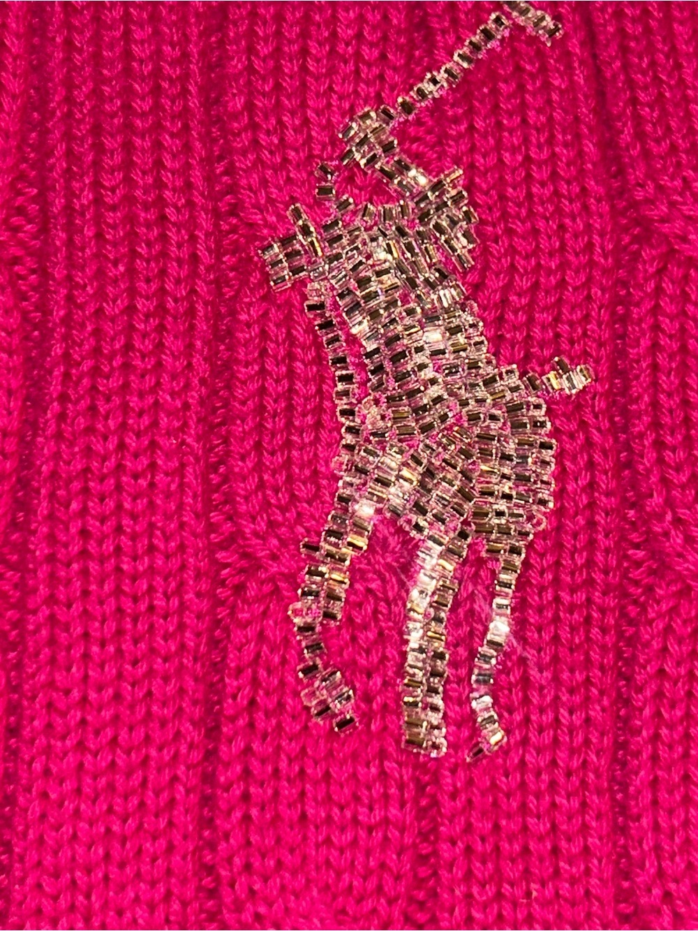 Polo Ralph Lauren Short Sleeve Cable Knit Sweater Beaded Big Pony Logo Pink - Picture 4 of 9